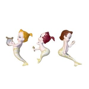 Vintage 50'S‎ Set Of 3 Lefton Mermaid Ceramic Wall Plaque